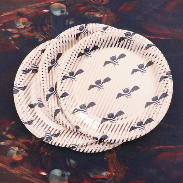 

disposable dinnerware 10pcs golden stripe round paper plates bat pattern tableware dinner supplies for party carnival festival