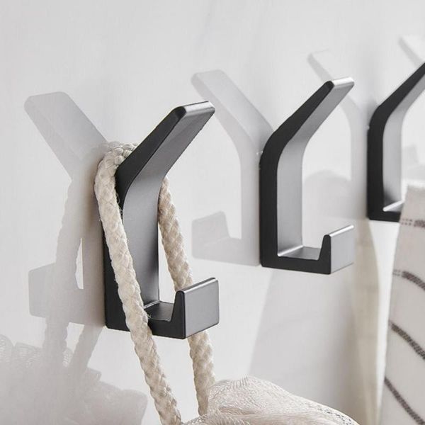 

5pcs black white double hooks bathroom towel bedroom clothes coat wall holder living room kitchen storage organizer hanging rack & rails