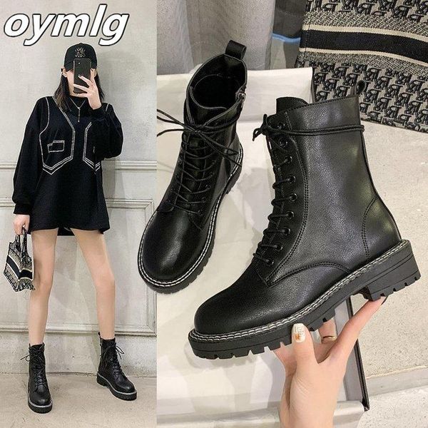 

boots women shoes platform fashion mid calfskin ankle warm winter zipper leather femmes bottes, Black