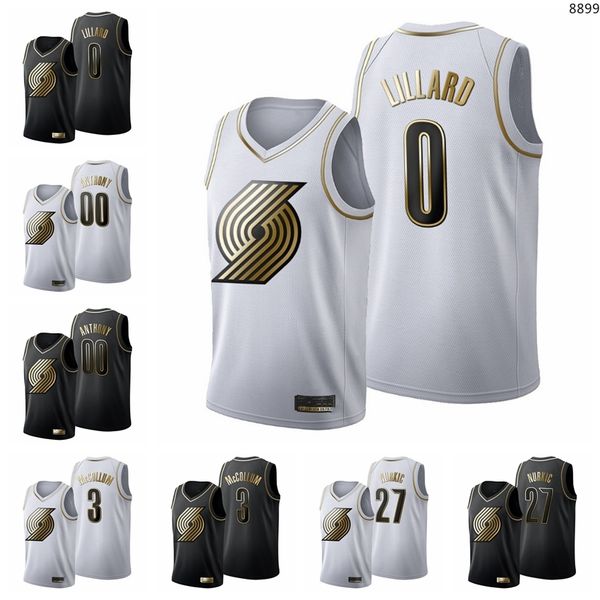 

portlandtrailblazersmen damian lillard carmelo anthony c.j. mccollum jusuf nurkic black white golden basketball jersey siz, Black;red