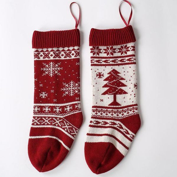 

snowflake knitting christmas stocking 46cm gift stockings christmas-tree holiday stocks indoor decoration