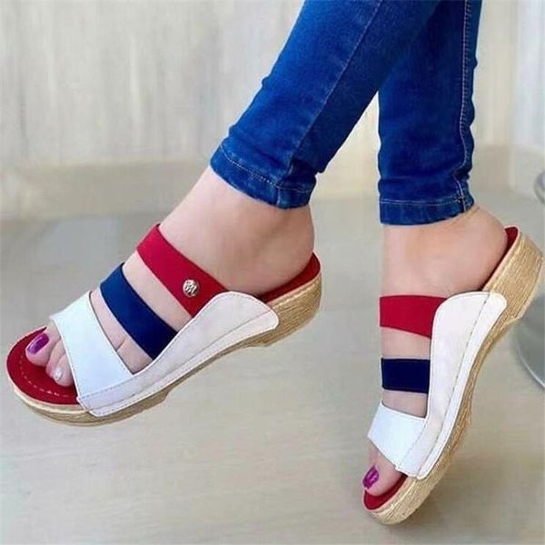 

slippers slope heel bottom womens 2021 summer women's sandals fashion platform slides women shoes casual slipper beach, Black
