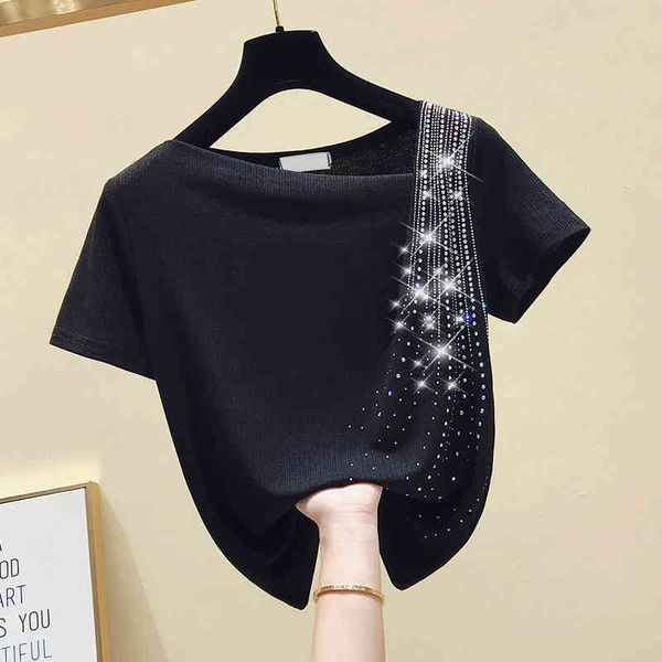 

bling tee summer women's short sleeves t-shirt tees female girls pullover casual a3294 210519, White