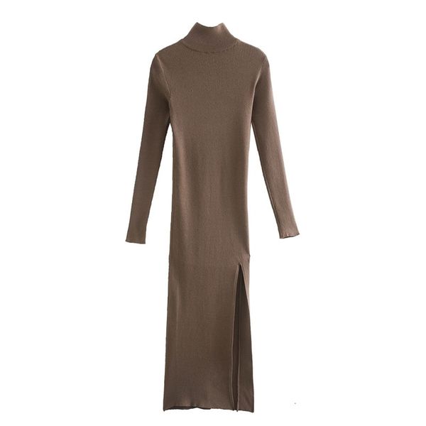

casual dresses women sprint autumn turtleneck za coffee color elastic long female fashion sleeve knitted slim dress lsv7, Black;gray