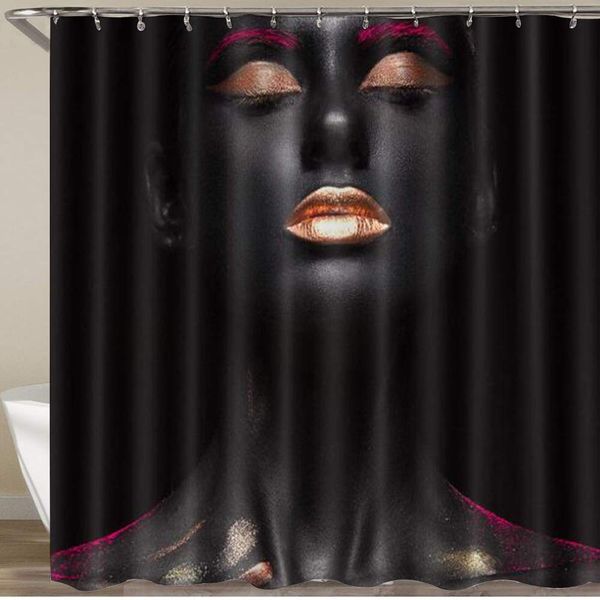 

bathroom shower curtain,color make up beauty black girl rose gold lips,polyester fabric shower curtains waterproof bath curtain