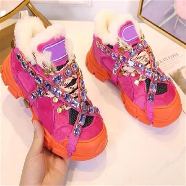 

boots fur ankle women zapatos mujer elegant ladies shoes casual crystal winter female, Black
