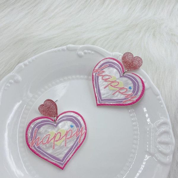 

dangle & chandelier vintage pink peach heart 90s earrings for women acrylic shiny happy letter fashion jewelry y2k cute aesthetic harajuku, Silver