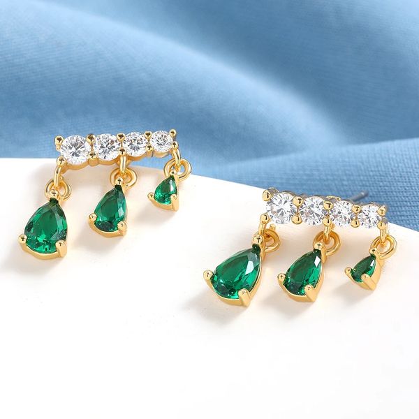 

luxury green clear zircon stone crystal pear-shaped birthstone drop earrings for women fashion water drop earrings jewelry gift, Silver