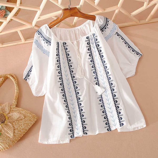

vanovich women's blouses summer wild short-sleeved cotton embroidered ladies fashion casual women clothing 210615, White