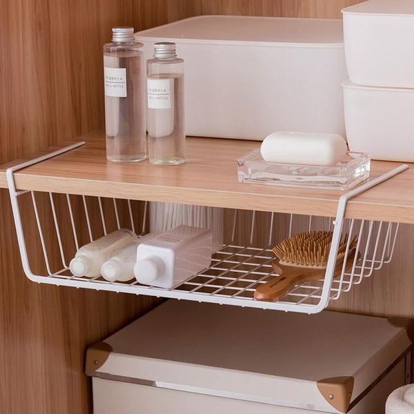 

storage baskets 1pc household wardrobe rack finishing desk partition cabinet hanging basket wrought iron home organizer tool