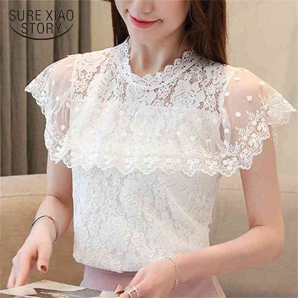 

summer blouse for women clohtes white ruffles hollow lace short sleeve shirts 3812 50 210506