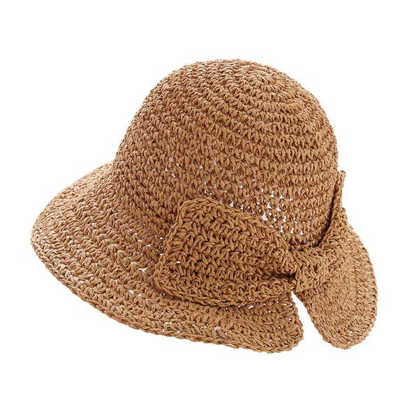 

paper straw hat handmade sun female summer vacation sunscreen raffia bow open sunhat wide brim hats, Blue;gray