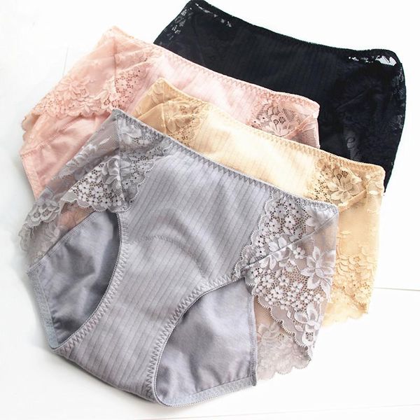 

women's panties s612 cotton high-waist with lace comfortable have seven color large size underwear female breif, Black;pink