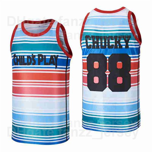 

men childs play #88 chucky movie basketball jersey hip hop breathable hiphop team color blue black for sport fans high school pure cotton sh