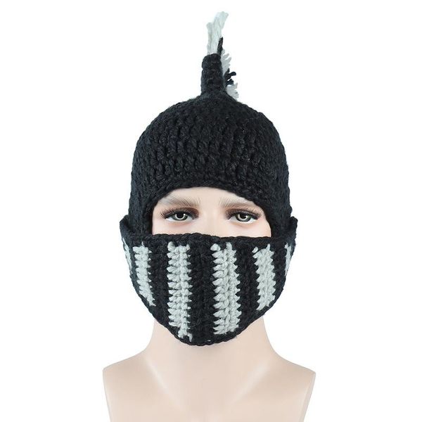 

hats, scarves & gloves sets 2021 winter roman knight knitted hat hand wool personality mask crown gladiator warm and cold hat1902, Blue;gray