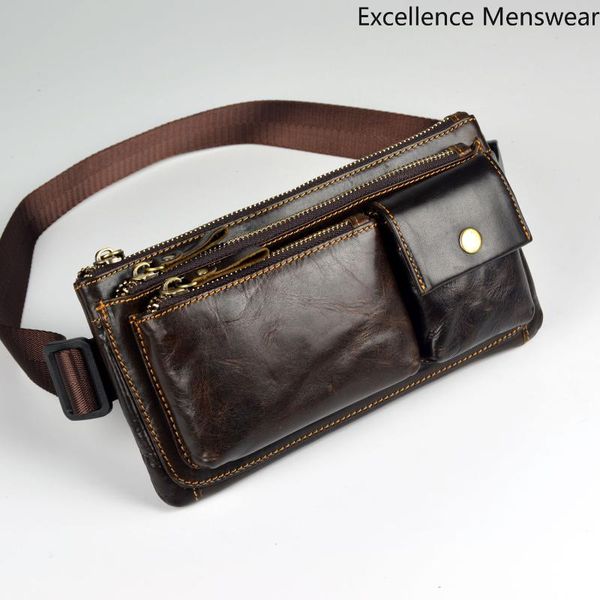 

genuine leather multi-functional casual waist packs belt close pocket crossbody business brown bags men vintage qq