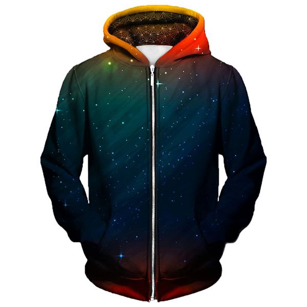 

Color starry sky pattern men s Zip-up Hoodie visual impact party top punk goth round neck high quality sweatshirt hoodie, Black
