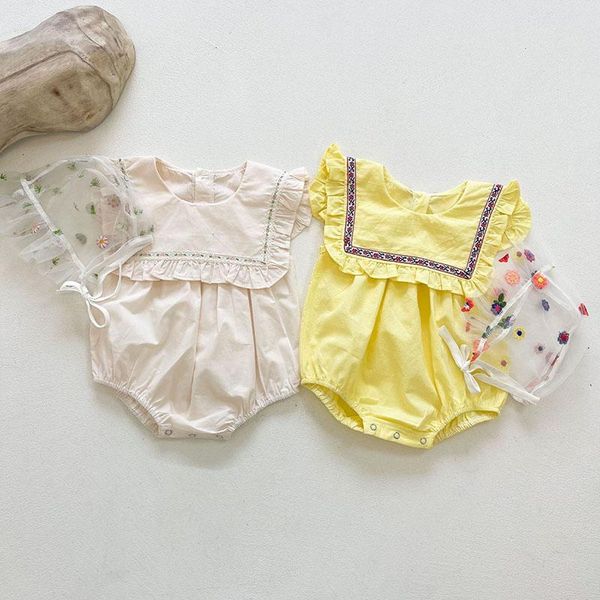 

jumpsuits summer baby girl sleeveless pure color embroidery rompers born kids infant clothes, Blue