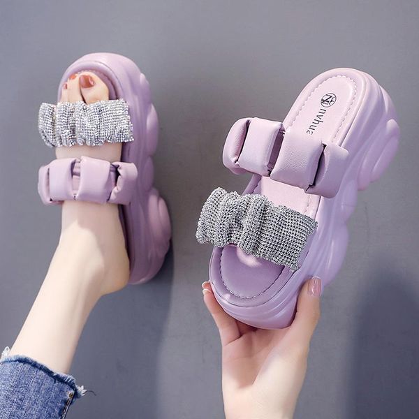 

slippers shoes women female luxury slides heeled mules platform soft 2021 summer rubber designer high flat bonded leather casua, Black