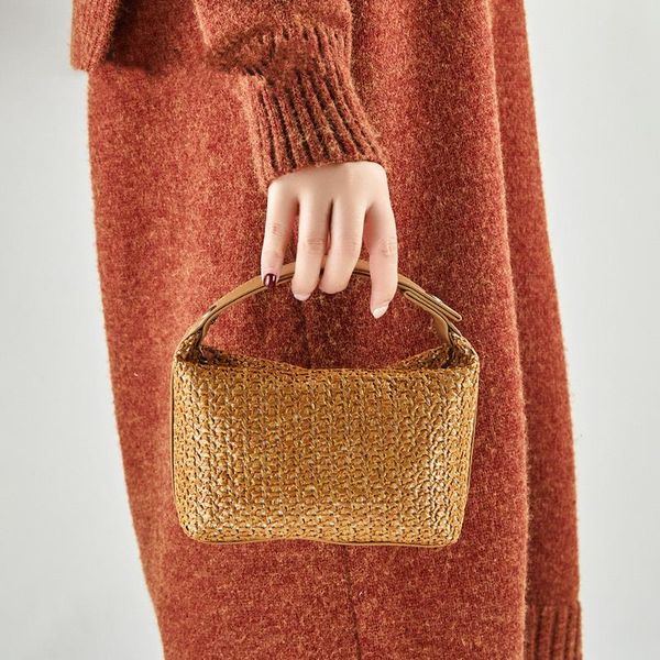 

cosmetic bags & cases casual quality straw handbag hand-woven small tote purse organizer pouch makeup toiletries storage bag for female