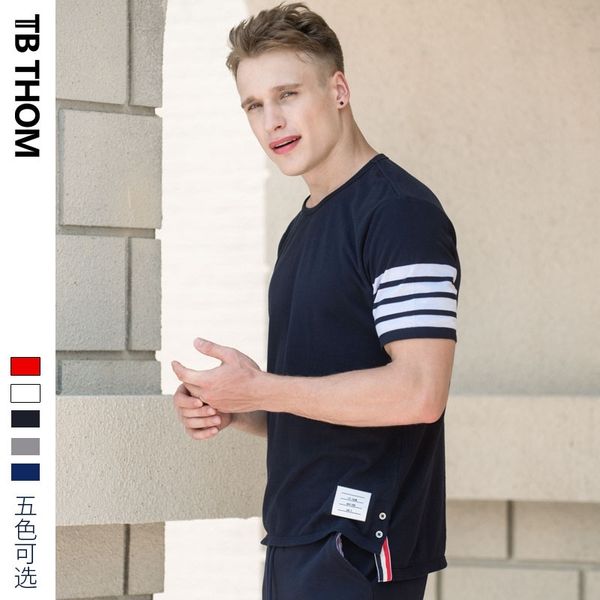 

strength tb thom casual round neck short sleeve t-shirt men's and women's yarn dyed fabric, Black