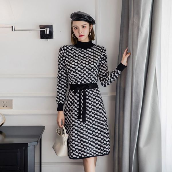 

dress bowtie knot the line thick high pullover foot patern womanly knit leotard dressed in midi sleek nightgown, Black;gray