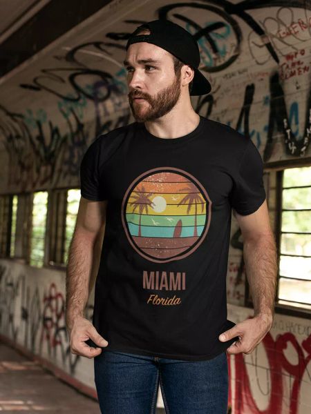 

miami florida retro 80's tee men's -image by shutterstock, White;black