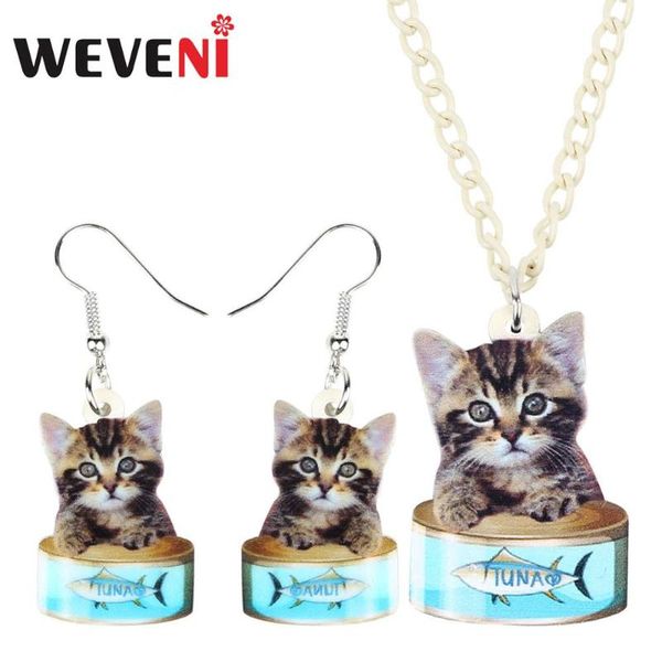 

earrings & necklace weveni acrylic jewelry sets cute gray kitten cat drop pet for women girls charm gift, Silver