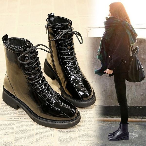 

boots lack above the ankle boots for women solid women's shoes black leather sew middle winter platform f1ol