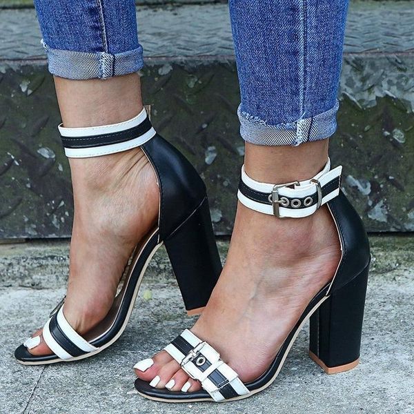 

roman buckle high heels rome women sandals summer shoes woman gladiator pumps square dress, Black