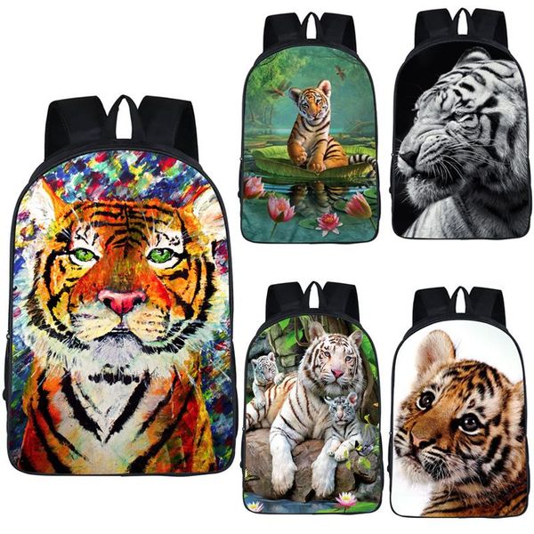 

backpack oil painting tiger for teenage head boys bagpack children school bags men women daypack student