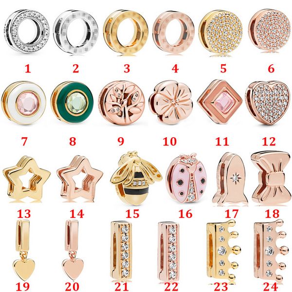 Designer jóias 925 pulseira de prata Charm Bead Fit Pandora Rosa Abelha de Ouro Cinco-Ponthed Clasp Clasp Clasp Corrediça Braceletes Grânulos Estilo Europeu Encantos Frisado Murano