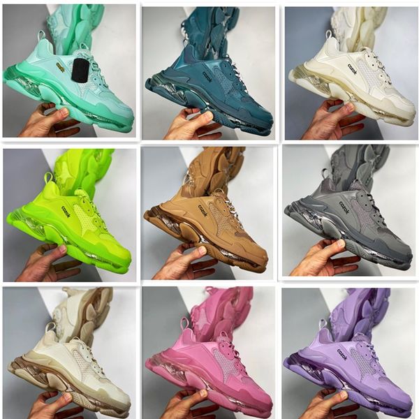 

designer womens triple s sneakers flat thick bottom clear sole mens lace up chunky platform shoes lover casual comfort track tennis shoes wo, Black