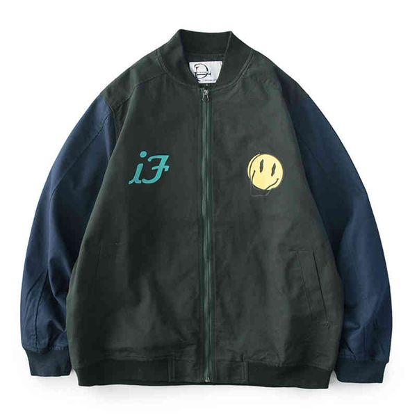 

men's jackets jaqueta de beisebol estampada algodÃ£o, jaqueta masculina com smile, hip hop, gola alta, casual e casal, veste homme vmcl, Black;brown