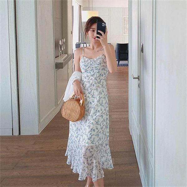 

casual dresses dress floral sweet vintage chiffon camisole breathable elegant slim, Black;gray