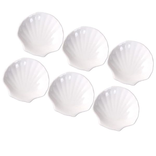 

dishes & plates 6pcs ceramics plate scallop design dish dried fruit tray snack western for party home (diameter 10.2cm)