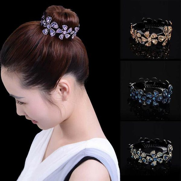 

crystal hairpieces girls rhinestone claw bun holder hair comb hairpin fashion hairdress headdress jewelry gifts clips & barrettes, Golden;silver