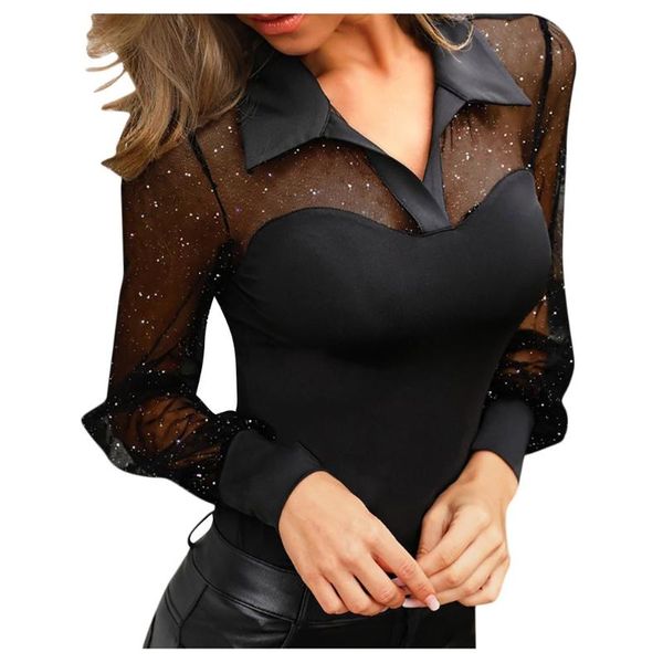 

women's blouses & shirts turn-down collar patchwork chiffon womens long sleeve v neck arm shaper casual blouse shirt regular harajuku b, White