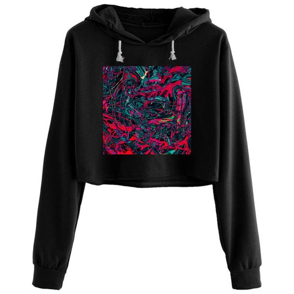 

women's hoodies & sweatshirts abstract paint mix 14 crop women emo aesthetic kpop korean pullover for girls, Black