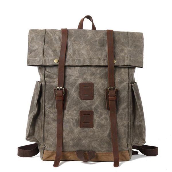 

backpack waxed canvas backpacks travel waterproof vintage leather rucksack outdoor