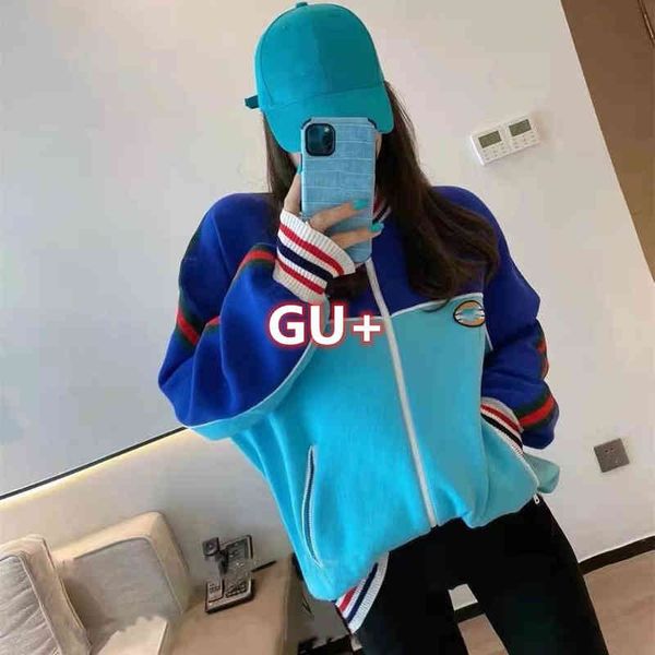 

2022 factory wholesale new fashion + spring and summer women's stand collar ribbon zipper knitted coat sports leisure top, Black;brown