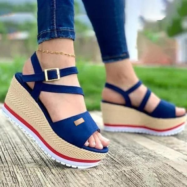

sandals 2021 fashion women summer platform female fish mouth lady buckle slope sandalias mujer wedges thick soled, Black