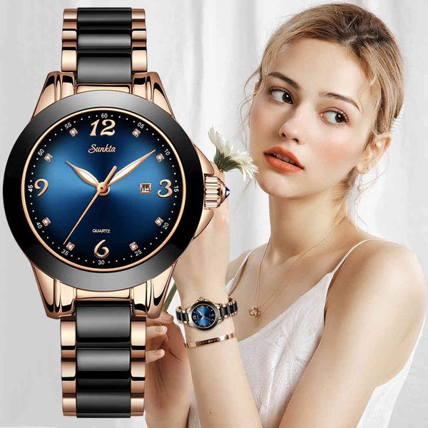 

sunkta fashion women watches rose gold ladies bracelet watches reloj mujer creative waterproof quartz watches for women 210517, Slivery;brown