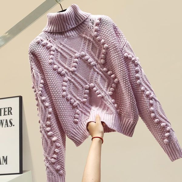 

women's sweaters all-match high collar pullovers 2021 autumn winter solid color loose outwear long sleeve knitted for women, White;black