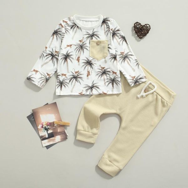 

clothing sets kids casual two-piece clothes set white coconut tree printed pattern pullover and pants