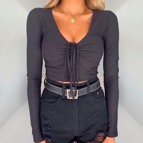 

v neck ruched front womens long sleeve crop fitted, White