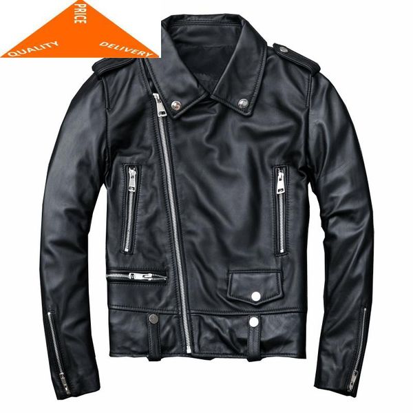 

women's leather & faux moto genuine women jacket real sheepskin coat female autumn short biker natural outwear clothes cc, Black