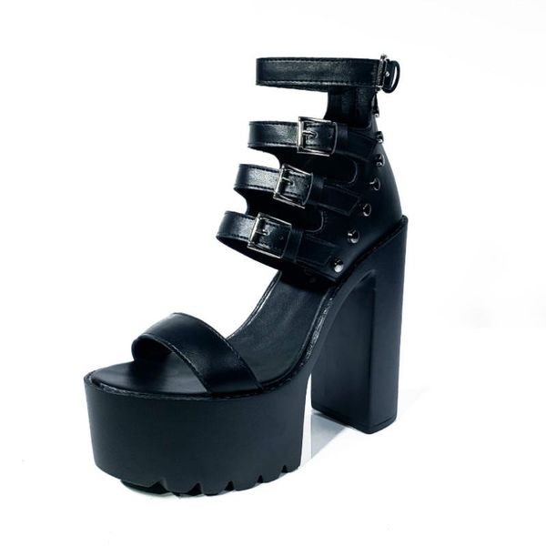 

women's sandals for women and ladies 14cm high heel platform roman chunky hollow shoes -9958-3, Black