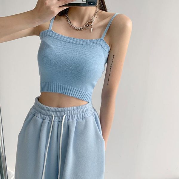 

women's tanks & camis tvvovvin solid color open navel knitting camisole women korean style short tight elastic breast wrap lh5w, White