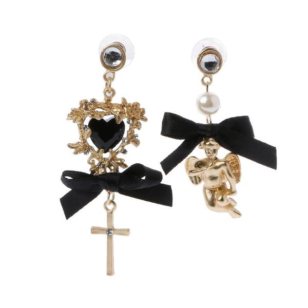 

dangle & chandelier baroque lace bow cherub angel drop earrings royal asymmetric pearl jewelry women, Silver